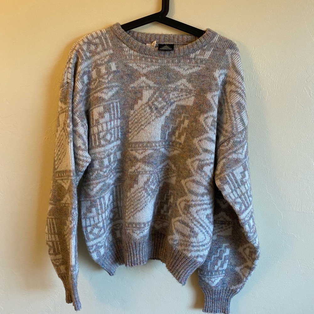 Wool blend vintage pastel pink & gray grandma cottagecore fairy sweater 70s 80s